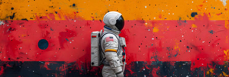 Astronaut standing on the background of the flag of the Republic of Korea.の素材