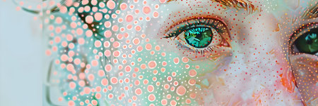 Beautiful girl face painted with watercolors. Abstract background.の素材