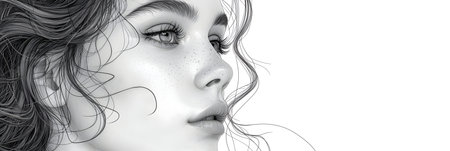 Portrait of a beautiful girl with long hair and blue eyes.の素材