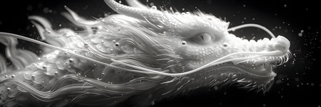 Dragon head. Black and white. 3d rendering, 3d illustration.の素材