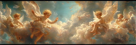 Digital Illustration of an Angel in a Cloudy Sky with Cloudsの素材