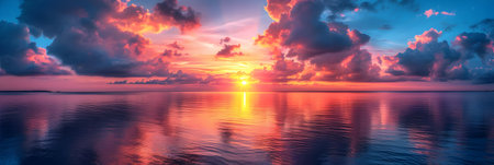 Beautiful sunset over the sea. Panoramic seascape.の素材