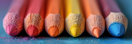 Close-up of colorful pencils on a blue background. Back to school.の素材