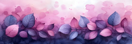 Watercolor floral background with pink and purple leaves. Watercolor illustration.の素材
