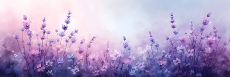 Beautiful lavender flowers background. Blooming lavender flowers in meadow.の素材