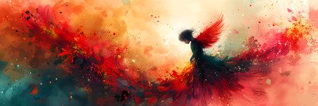Angel with wings on abstract watercolor background. Colorful illustrations.の素材