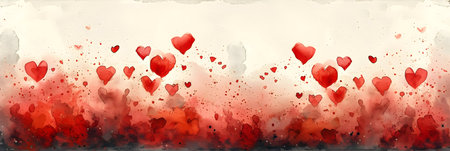 Red hearts on watercolor background. Valentines day background. Vector illustration.の素材