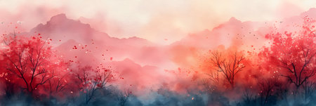 Autumn cherry blossom sakura background. Watercolor painting.の素材