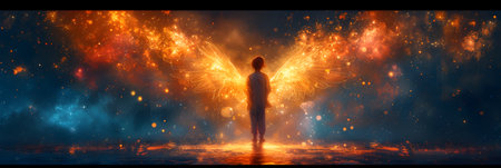 Man with firework background. 3d rendering. Computer digital drawing.の素材