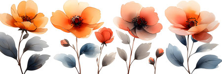 Set of seamless floral pattern with poppies. Vector illustration.の素材