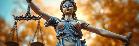 Law and justice concept. Statue of Lady Justice or Justitia the Roman goddess of Justice.の素材