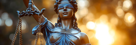 Law and justice concept. Statue of Lady Justice with scales of justice.の素材