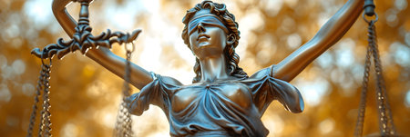 Statue of justice on a background of autumn foliage. The concept of law and justice.の素材