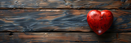 Valentine's Day background. Red heart on a rustic wooden background.の素材