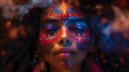 Close-up portrait of a beautiful girl with creative make-upの素材