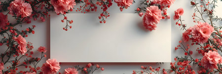 Flower frame on white background with copy space, 3d rendering. Computer digital drawing.の素材