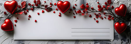 Valentine's day greeting card with red hearts on a white backgroundの素材