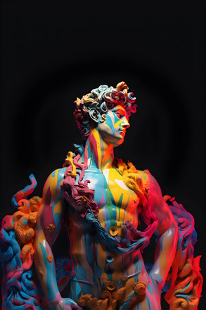 Mannequin made of colored plasticine, isolated on black backgroundの素材