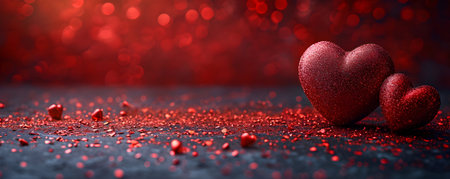 Valentine's day background with red hearts and bokehの素材