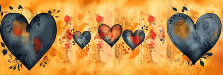 Watercolor hearts on grunge background. Hand drawn vector illustration.の素材