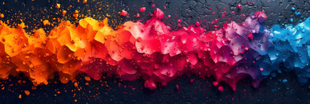 Colorful paint splashes on a black background. 3d renderingの素材