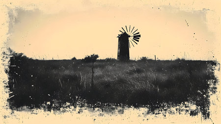 grunge image of a windmill on a rural landscape.の素材