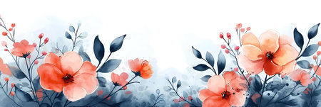 Watercolor floral border with poppies and leaves. Vector illustration.の素材