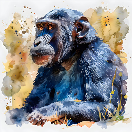 Chimpanzee. Hand drawn watercolor illustration. Vector.の素材