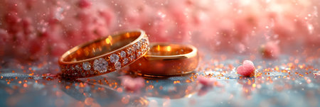Wedding rings on the background of flowers. Selective focus.の素材
