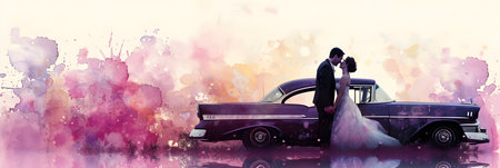The bride and groom on the background of the old car. Wedding conceptの素材