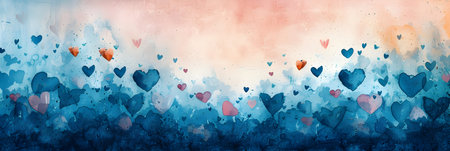 Abstract watercolor background with painted hearts. Valentines day background.の素材