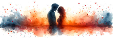 Romantic couple in love on watercolor background. Vector illustration.の素材