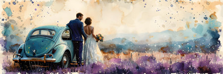 Beautiful bride and groom on the background of the mountain landscape.の素材