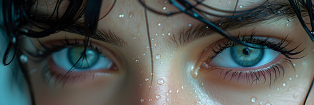 Close-up portrait of a young beautiful woman with long eyelashesの素材