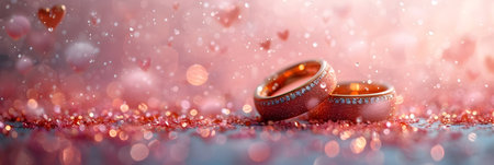 Wedding rings on bokeh background. Valentine's Dayの素材
