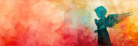 Angel with wings on an abstract watercolor background. Vector illustration.の素材