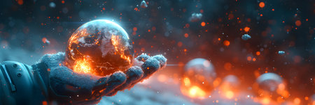 Planet earth in the hands of a man. 3D rendering.の素材