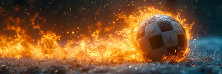 Soccer ball on fire. 3D illustrations. 3D CG. High resolution.の素材
