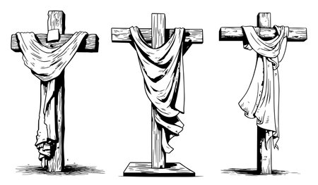 Crosses with cloth. Vector illustration in black and white colors.のイラスト素材
