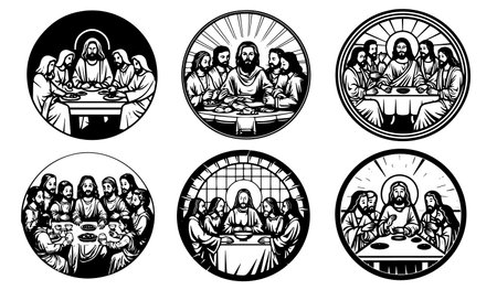 Set of christian icons in black and white colors. Vector illustration.のイラスト素材