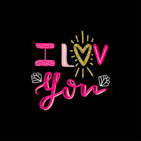 Hand written lettering typographic design with love i love you. For home decor, print, poster, greeting card. Romantic vector illustration with quoteのイラスト素材