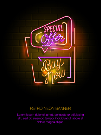 Retro Neon Sign Banner With Retro Neon Frame Buy Now Special