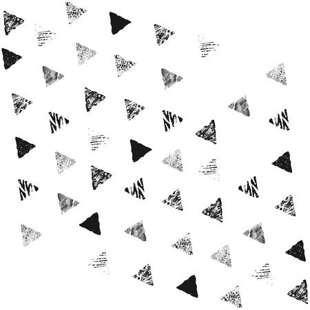 Monochrome graphic seamless pattern with textured hand drawn with ink triangles