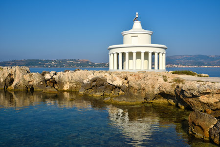 Amazing view of Saint Theodore lighthouse in Argostoli on Kefalonia, the largest of the Ionian island, Greece, Europe. Attraction of the island on Kefalonia. Concept of tourism andの写真素材