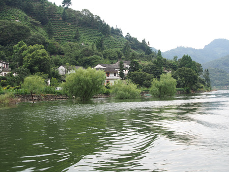 Nature scenery view with river and mountainの写真素材