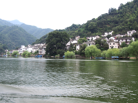 Nature scenery view with river and mountainの写真素材