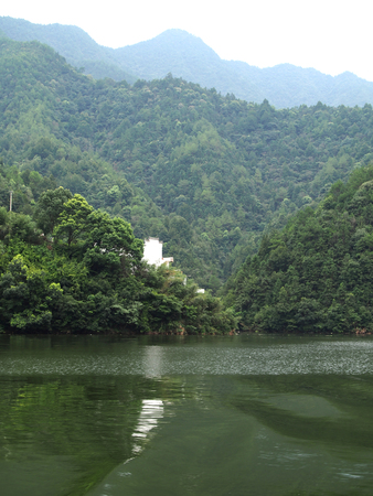 Nature scenery view with river and mountainの写真素材