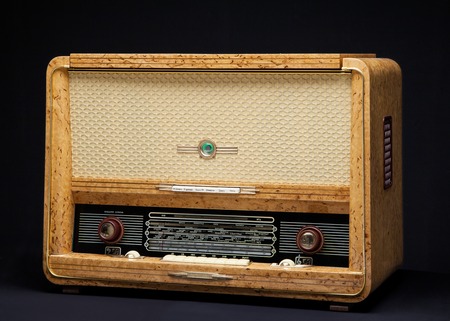 Old vintage radio on a dark backgroundの写真素材
