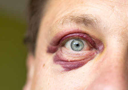 Deep bruise around the right eye aftr serious fight