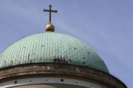 The people on terrace observation / cathedral in Esztergomの写真素材